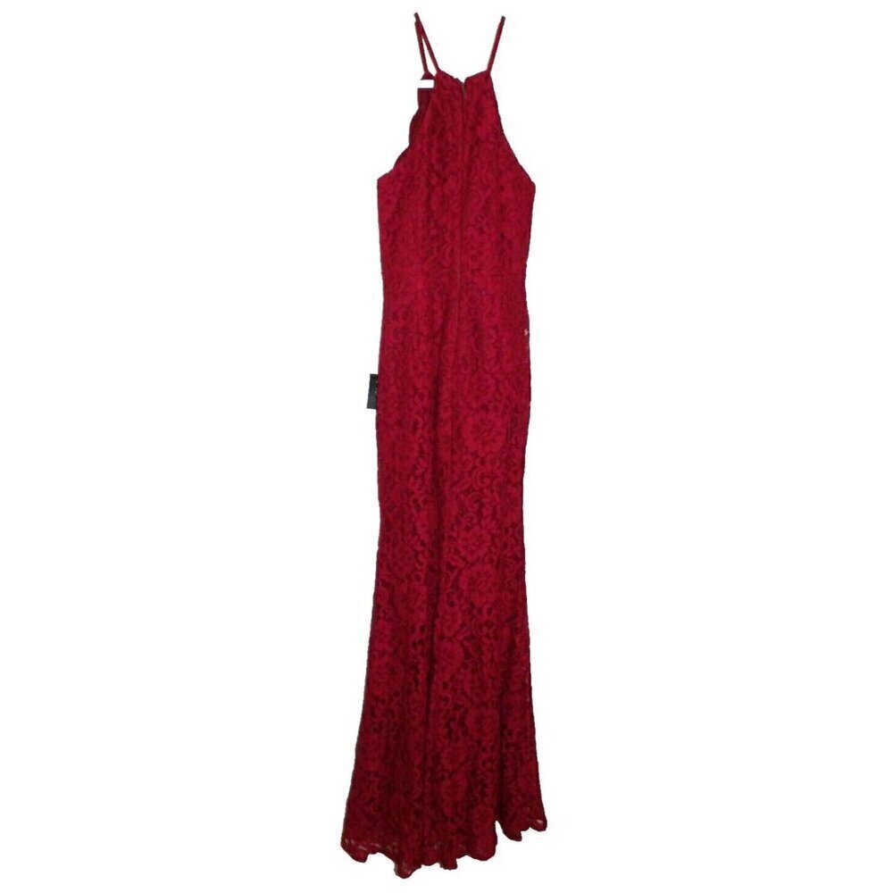 LULUS burgundy red high neck no sleeve long lace dress women's size S, NEW - Picture 5 of 5